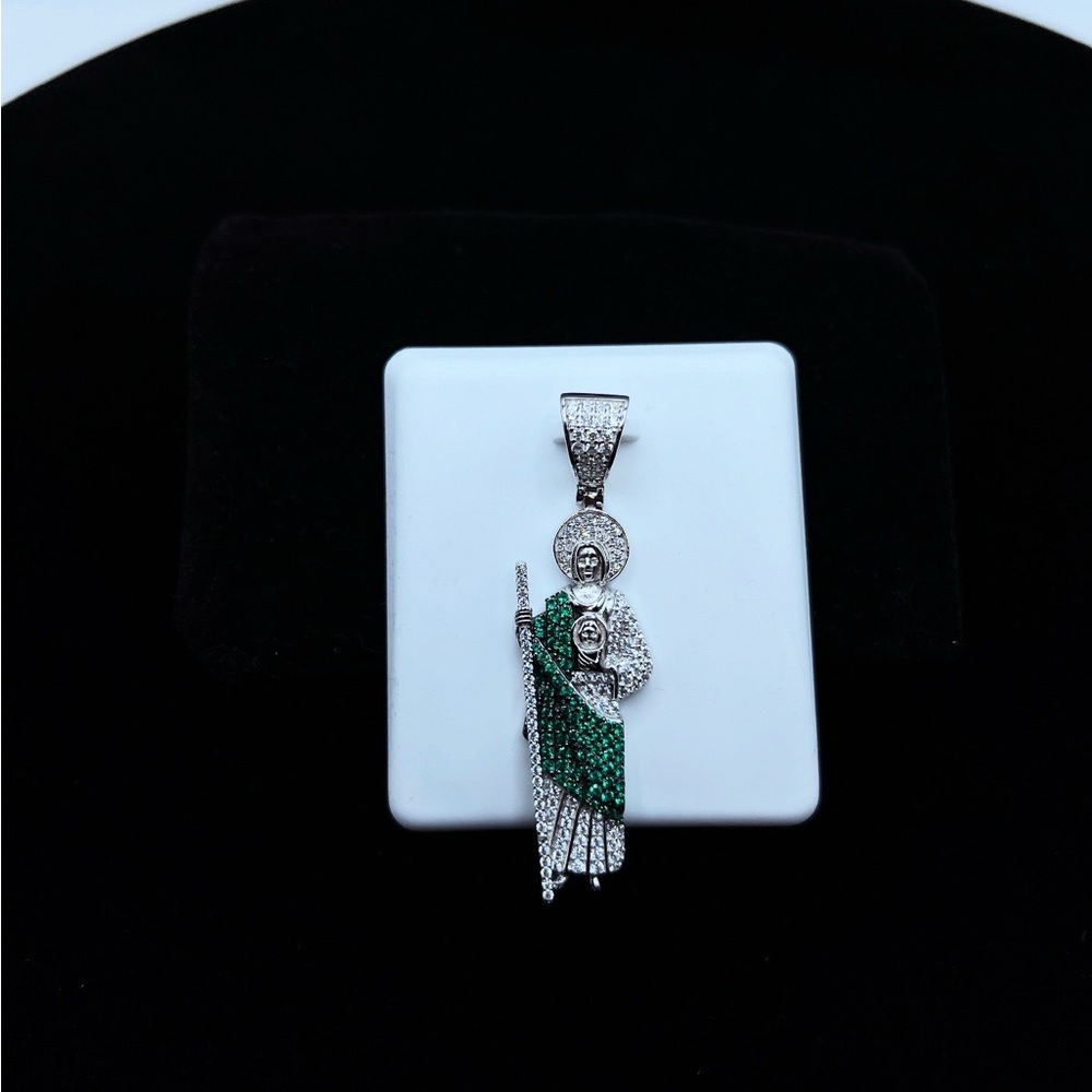 San Judas Silver and Green Pendant